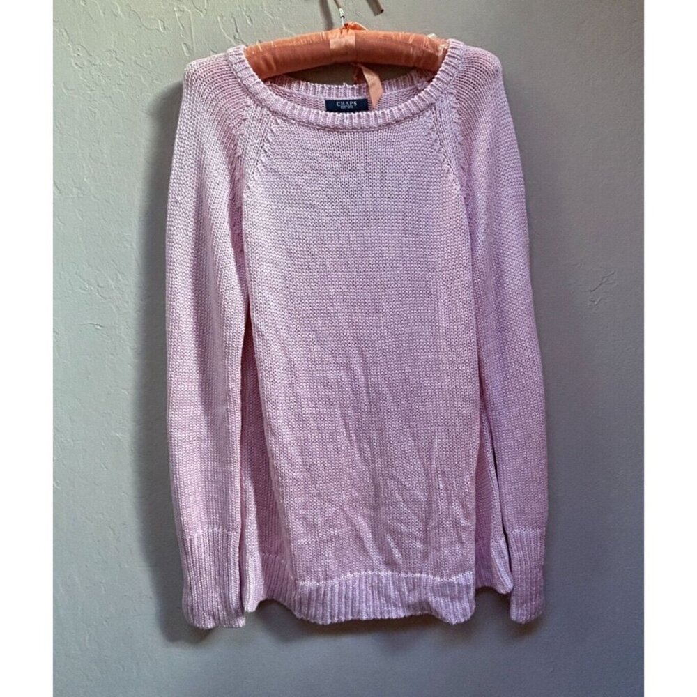 Chaps Womens XL Sweater Knit Long Sleeve Crew Neck Pullover Pink Lightweight New